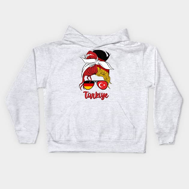 Turkiye Flag Half German Turkish Girl Turkey Mother's Day Kids Hoodie by qwertydesigns